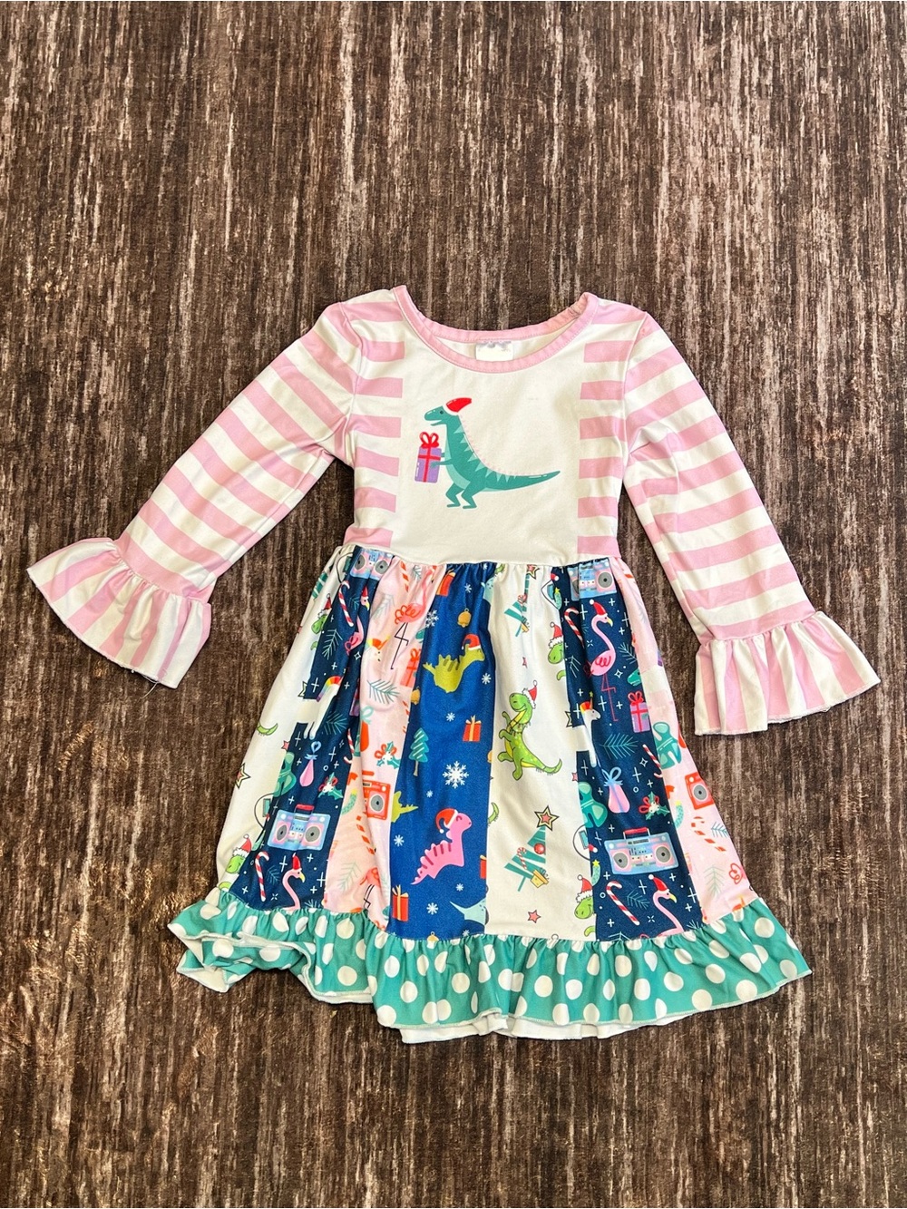 Girls Christmas Dino Dress